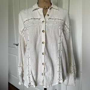 Free People Cream Embellished Button Down Shirt